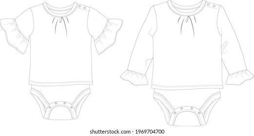 Baby Blouses set. Baby clothes Flat Sketch. vector illustration