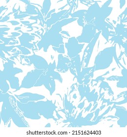 Baby blue abstract floral print pattern seamless texture .Flowers tapestry. Earthy color. linen textile background. Monochrome organic shadow silhouette. Simple tropical allover
