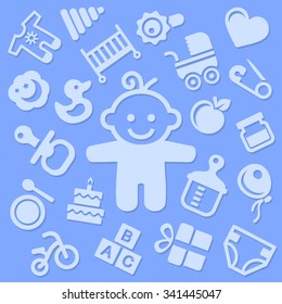 Baby Blue Background with Boy. Vector