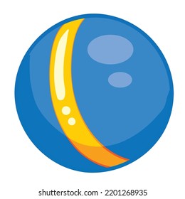 baby blue ball with yellow stripe, isolated object on white background, cartoon illustration, vector, eps