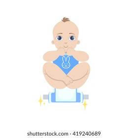 Baby In Blue Being Changed Flat Simple Cute Style Cartoon Design Vector Illustration Isolated On White Background