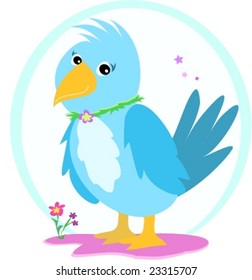 Baby Blue Bird with Flowers and Stars Vector