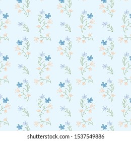Baby blue Botanical seamless vector pattern with leaves and florals editable and separable 