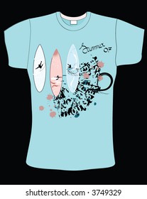 baby blue color t-shirt design with surfboard
