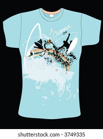 baby blue color t-shirt design with surfboard and typo