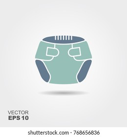 Baby blue diaper. Flat vector icon with shadow