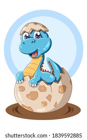 A baby blue dinosaur on the egg animal illustration