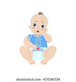 Baby In Blue With Dirty Nappy Flat Simple Cute Style Cartoon Design Vector Illustration Isolated On White Background