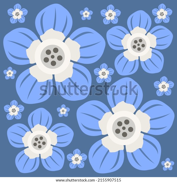 Baby blue eyes flowers flat vector background.\
Baby blue eyes cartoon vector background for graphic design,\
illustration, and decorative\
element