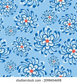 Baby blue with blue flowers and blue stamens seamless pattern background design.