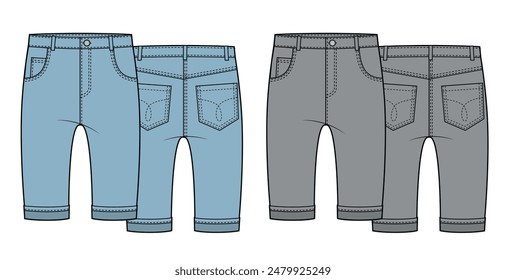 Baby blau und graue Jeanshose Mode-Sketch.