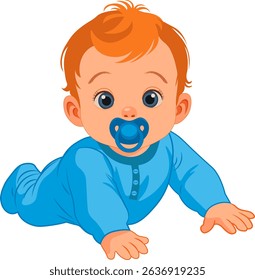 baby with blue pacifier in mouth no background vector