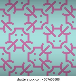 Baby blue and pink geometric seamless pattern in alien style. Colored, graphical design for curtain, surface, banner or other purpose. Classic decor. Knotty tessellated repeatable backdrop.