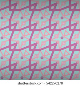 Baby blue and pink geometric seamless pattern in kaleidoscope style. Shining, symmetric design for fabric, textile, web or other purpose. Clean puzzle repeatable backdrop. Contemporary decor.