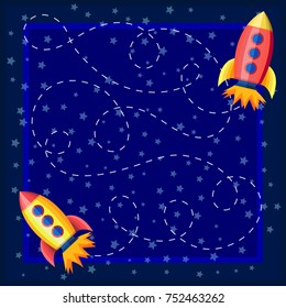 Baby Blue and Pink Rocket on Dark Night Sky - Vector Illustration