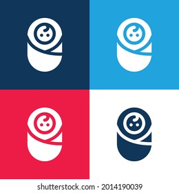 Baby blue and red four color minimal icon set