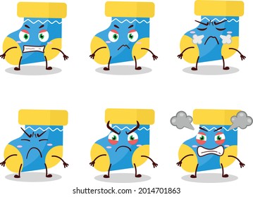 Baby blue socks cartoon character with various angry expressions. Vector illustration