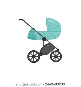 Baby blue stroller. Illustration of children's transport for newborns, babies. Vector isolated on white background, eps 10.