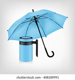 Baby blue umbrella and vacuum insulated stainless steel mug vector set