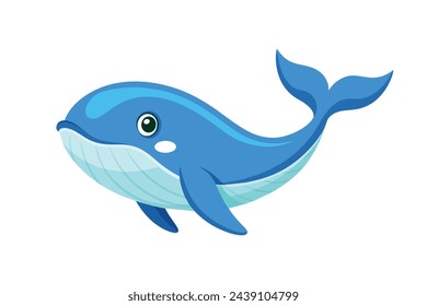 Baby blue whale flat animal vector pro style illustration