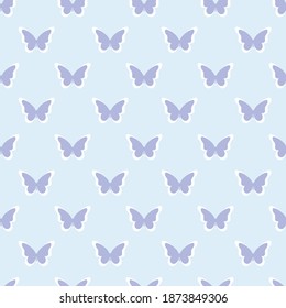Baby blue and white butterfly seamless repeat pattern vector design, butterflies pattern.