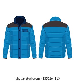 Baby Blue winter down jacket with buttons isolated vector on the white background