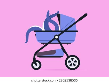 Baby blues, A mischievous baby octopus playfully extending its tentacles out of the stroller