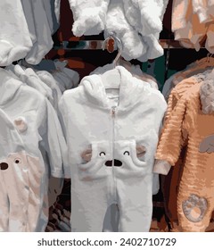 Baby body suits fashion style | Newborn baby boy set clothes as bodysuit, booties, baby bodysuit hanging with little socks on a stonewall background. baby shirt cute boys sits dressing apparel fabric