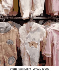 Baby body suits fashion style | Newborn baby boy set clothes as bodysuit, booties, baby bodysuit hanging with little socks on a stonewall background. baby shirt cute boys sits dressing apparel fabric