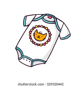 Baby bodysuit, bright vector children illustration of cute newborn clothes isolated on white