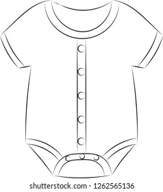 Baby bodysuit with buttons. Black and white isolated vector illustration.