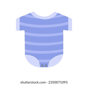 Baby bodysuit concept. Blue striped overall for boys and girls. Clothes for toddlers. Poster or banner for website. Cartoon flat vector illustration isolated on white background