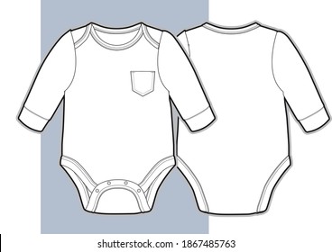 Baby Bodysuit Flat Sketch. Kid's Fashion Flat Sketch. vector illustration design template