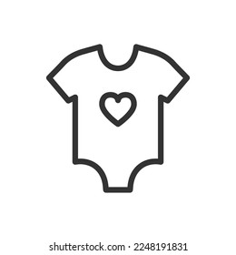 Baby bodysuit outline vector icon isolated on white background. Children wear stock illustration