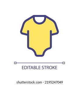 Baby bodysuit pixel perfect RGB color ui icon. Sleepwear for kid. Infant clothes. Simple filled line element. GUI, UX design for mobile app. Vector isolated pictogram. Editable stroke. Arial font used