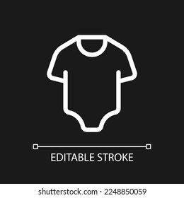 Baby bodysuit pixel perfect white linear ui icon for dark theme. Sleepwear. Infant clothes. Vector line pictogram. Isolated user interface symbol for night mode. Editable stroke. Arial font used