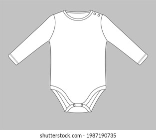 baby bodysuit with press studs on shoulder. Flat sketch template isolated on grey background