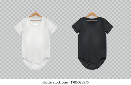Baby bodysuit realistic black and white transparent set isolated vector illustration