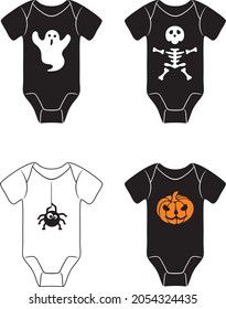 Baby bodysuit set with simple Halloween design. Vector