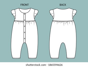 Baby Bodysuit Template. Baby Bodysuit front and back view. baby clothes.