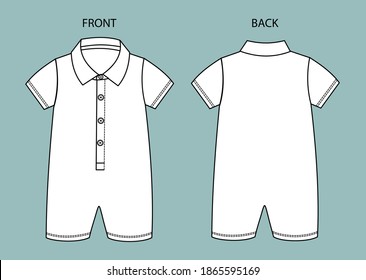 Baby Bodysuit Template. Baby Bodysuit front and back view. baby clothes.