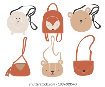 Baby boho clothes, abstract boho bags, cute minimal wear for children, clothing clipart, vector baby set, abstract elements for kids