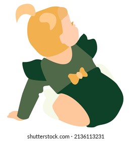 Baby boho portrait, nursery vector, abstract silhouette baby girl, abstract kids illustration, baby dressed in green bodysuit,
boho child design
