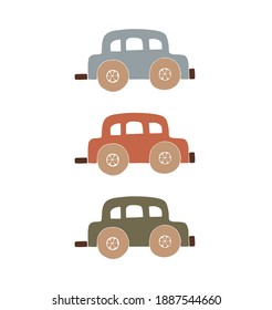 Baby boho toys, abstract boho car, cute minimal plaything for children, abstract car, vector toys, wood elements for kids