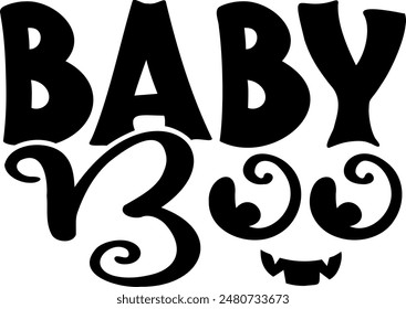 Baby Boo. Halloween party lettering logo phrase. Black design element. Fashion design. Vector font illustration.