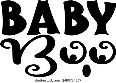 Baby boo. Halloween party lettering logo phrase. Black design element. Fashion design. Vector font illustration.