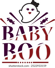 Baby Boo Happy Halloween Vector Design, Day 31 October Halloween Night Vector Art, Ghost Clipart, Scary Night Graphic Design, Witch Boo Design, Typography Graphics T-shirt Design