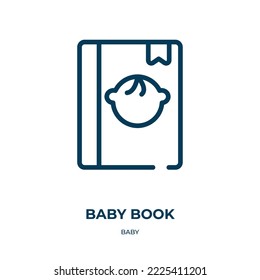 Kinderbuchsymbol. Lineare Vektorgrafik aus der Babysammlung. Umriss Baby Book Symbol Vektorgrafik. Dünnliniensymbol für Web- und mobile Apps, Logo, Printmedien.