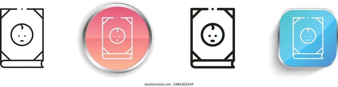icono de libro de bebé. Diseño delgado de estilo lineal, regular y de Botón aislado sobre fondo blanco