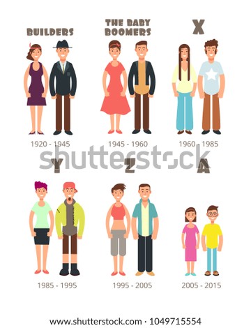 Baby boomer, x generation vector people icons. Illustration of people boomer and generation y and z Stok fotoğraf © 